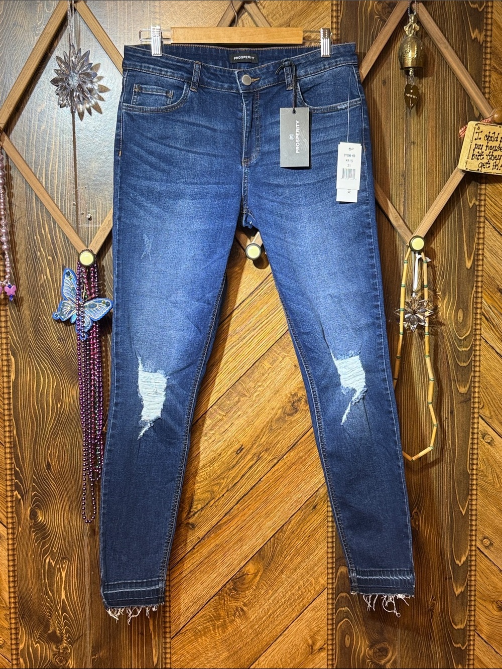 Prosperity Dark Blue Distressed Skinny Jeans